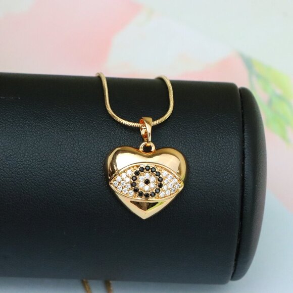 "Heart Evil Eye Rose Gold Pendant with Crystals, XPPT1582 - Picture 3 of 13